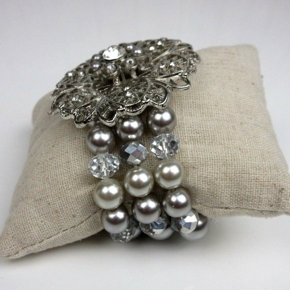 Fashion Silver Stretch Bracelet Large Flower Silve - Picture 5 of 7